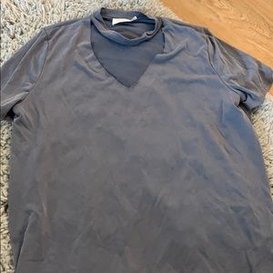 Gray v-neck choker t shirt